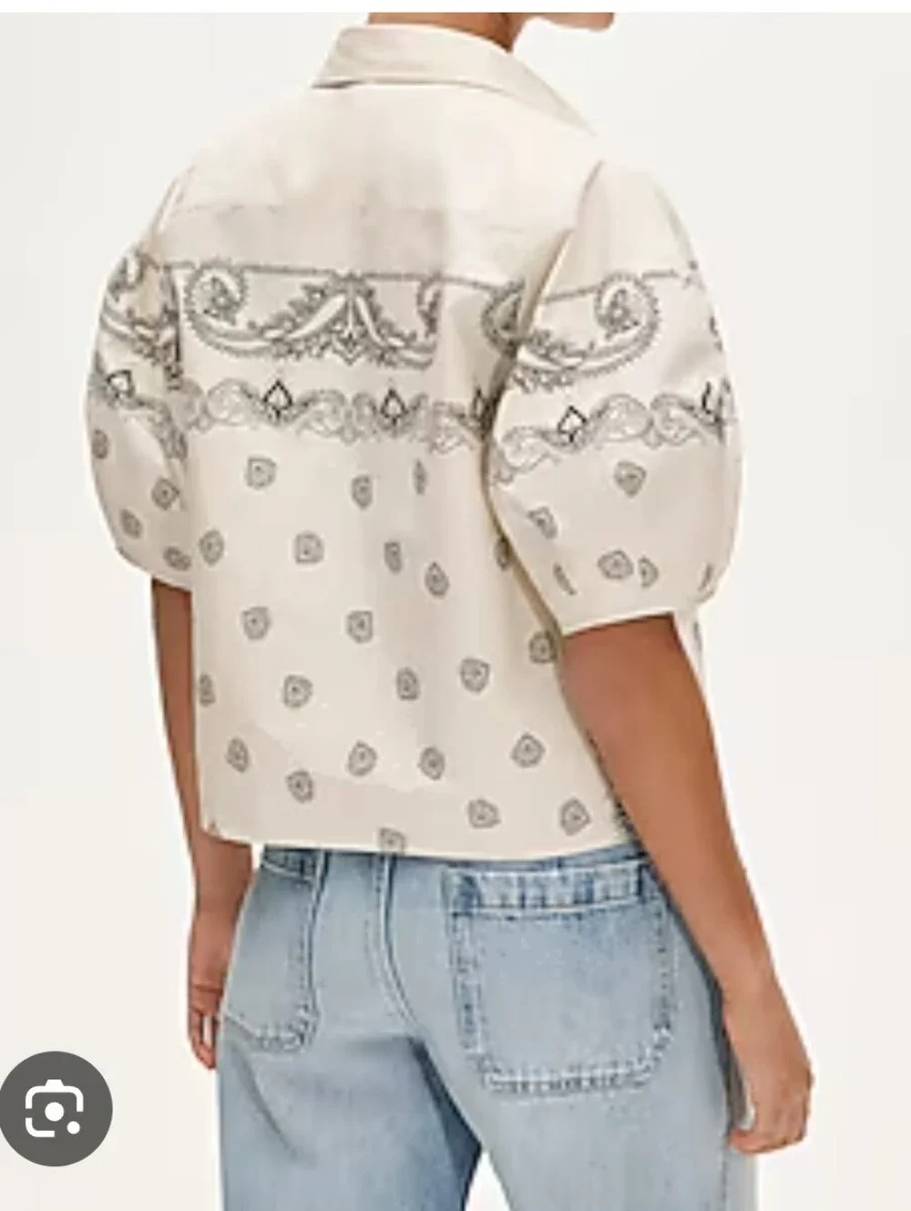 J.Crew Cream Short- Bell Sleeve Bandana-Print Downs button-up Shirt Sz 8 $128